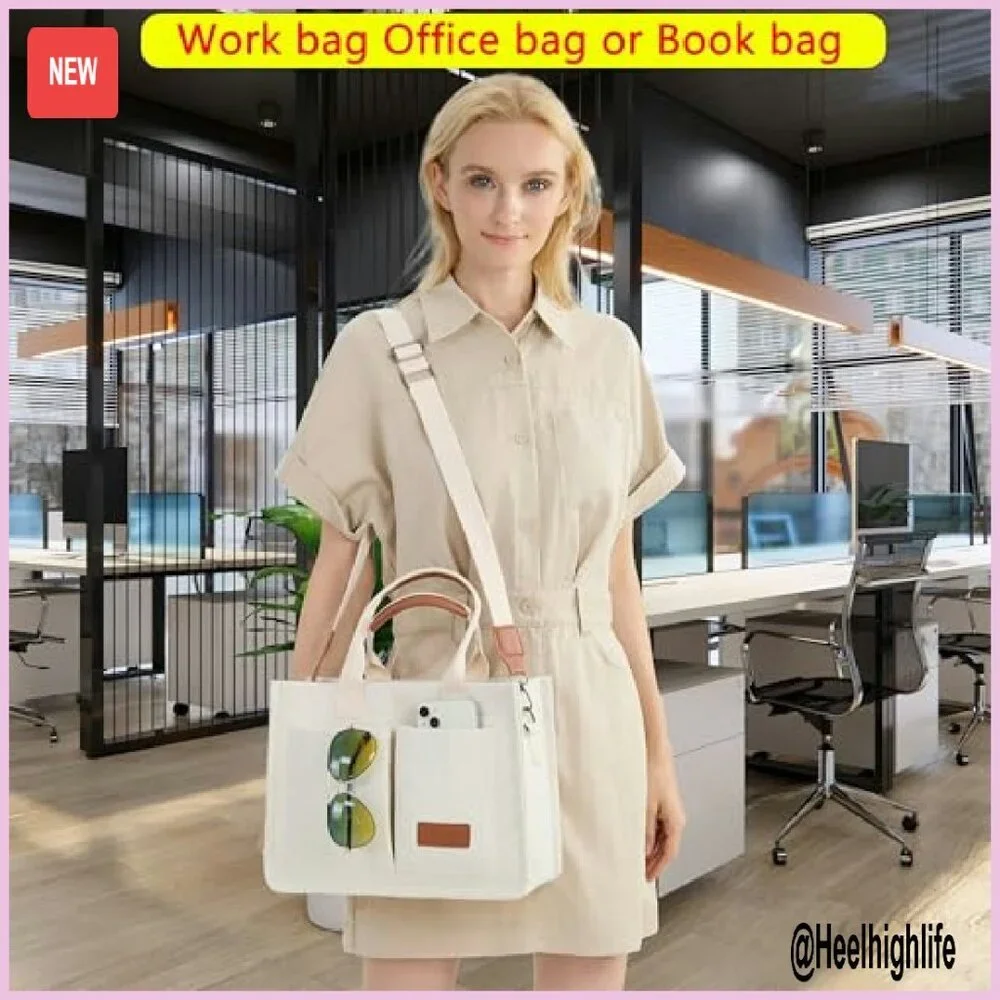 Large Canvas Tote Bag with Laptop Compartment for Work Travel